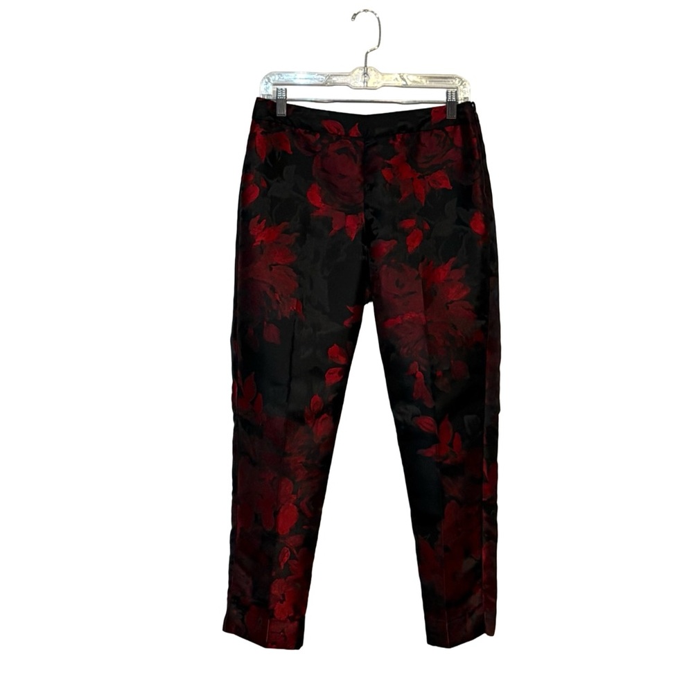🌹 Talbots RSVP Red & Black Jacquard Ankle Pants • 4P Dressy Brocade Floral